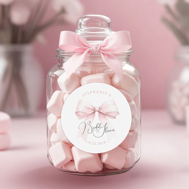 Pegatina Redonda Despedida de Soltera con Lazo Rosa (Subido por el creador)