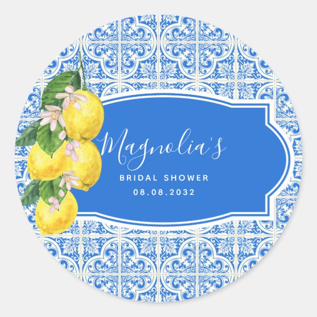 Pegatina Redonda Despedida de Soltera con Limón Mediterráneo (Anverso)