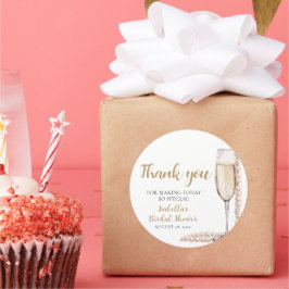 Pegatina Redonda Despedida de Soltera con Perlas Doradas Elegantes