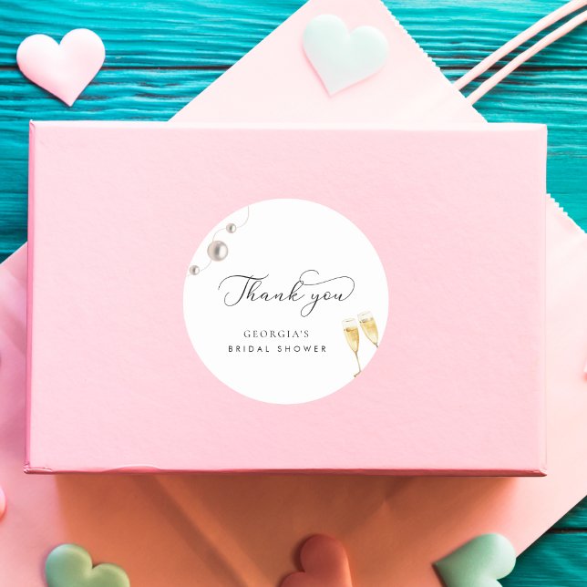 Pegatina Redonda Despedida de soltera con perlas y prosecco: Gracia (Subido por el creador)