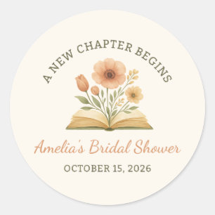 Pegatina Redonda Despedida de soltera con tema de libro - Floral ac