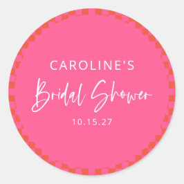 Pegatina Redonda Despedida de Soltera Cuadros Retro Naranja Rosa Fu