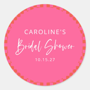 Pegatina Redonda Despedida de Soltera Cuadros Retro Naranja Rosa In