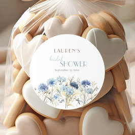 Pegatina Redonda Despedida de Soltera de Hortensia y Centaurea Azul