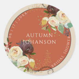 Pegatina Redonda Despedida de Soltera de Rosas de Otoño