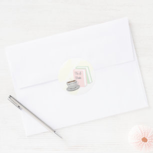 Pegatina Redonda Despedida de soltera de té y libros