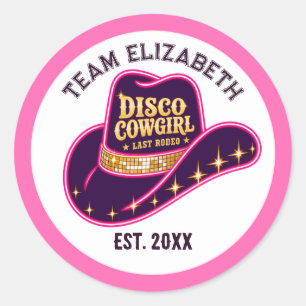 Pegatina Redonda Despedida de Soltera Disco Cowgirl Last Rodeo Team