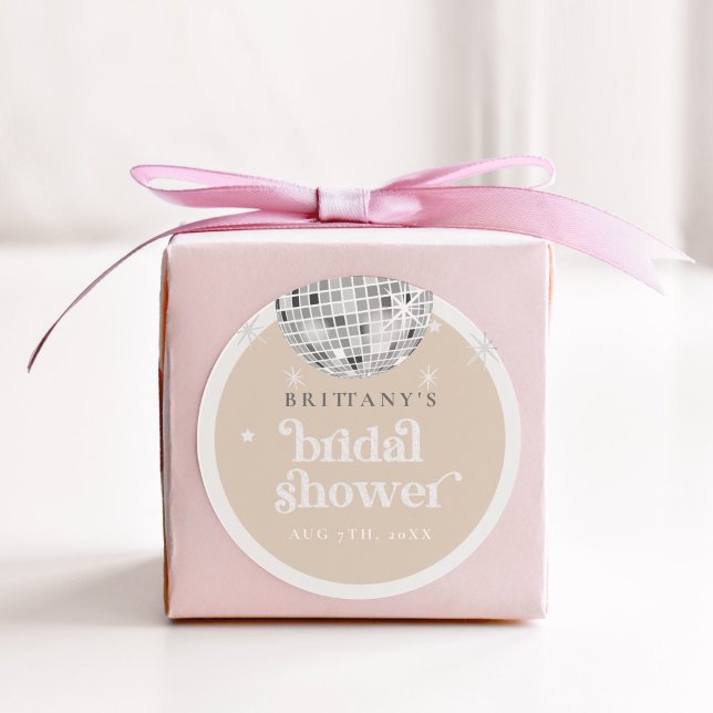 Pegatina Redonda Despedida de soltera disco retro plateada (Disco Diva bridal shower circle sticker)