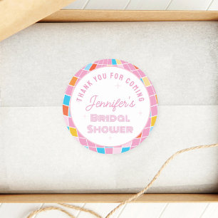 Pegatina Redonda Despedida de soltera Disco Rosa de los 70 Gracias 