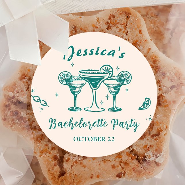 Pegatina Redonda Despedida de soltera en la playa y cócteles (Subido por el creador)