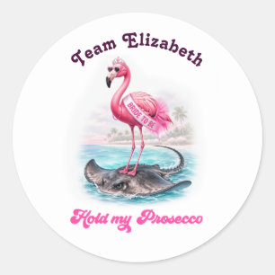 Pegatina Redonda Despedida de soltera Flamingo Stingray Prosecco Te