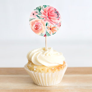 Pegatina Redonda Despedida de Soltera Floral Acuarela Rosa Verde