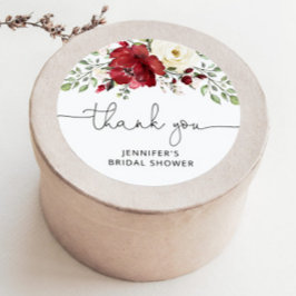 Pegatina Redonda Despedida de soltera floral borgoña 