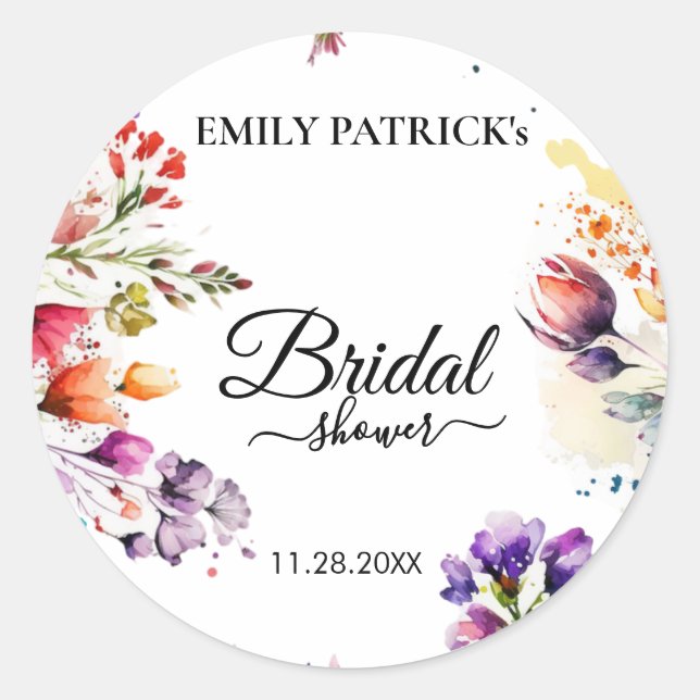 Pegatina Redonda Despedida de soltera floral colorida (Anverso)