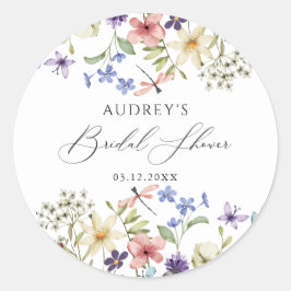 Pegatina Redonda Despedida de Soltera Floral de Flores Silvestres C