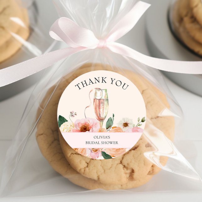 Pegatina Redonda Despedida de Soltera Moderna con Flores Rosadas y  (Subido por el creador)