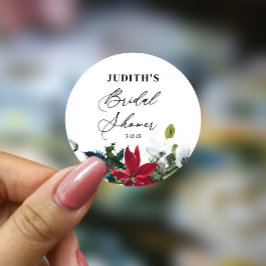 Pegatina Redonda  Despedida de Soltera Poinsettia de Invierno 