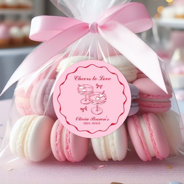 Pegatina Redonda Despedida de soltera retro dibujada a mano rosa y  (Subido por el creador)