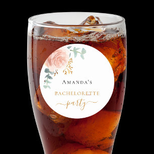 Pegatina Redonda Despedida de soltera rosa oro floral eucalipto