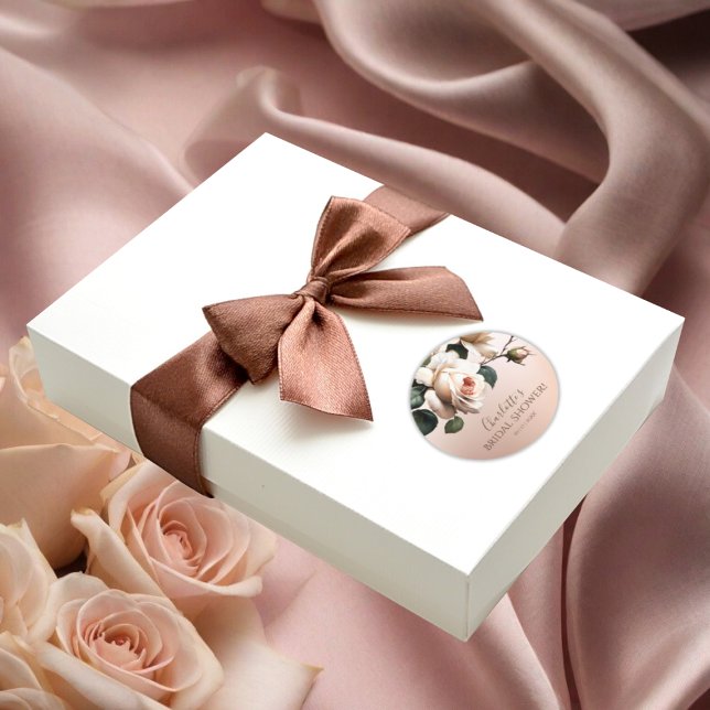 Pegatina Redonda Despedida de soltera Tea Rose (Bridal Shower Classic Round Sticker)