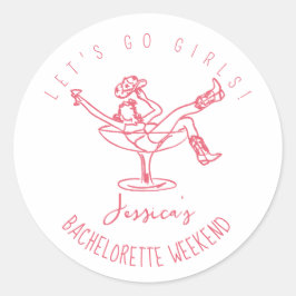 Pegatina Redonda Despedida de soltera último rodeo garabato dibujad