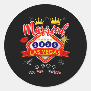Pegatina Redonda Despedida de soltero en Las Vegas Casado en Las Ve