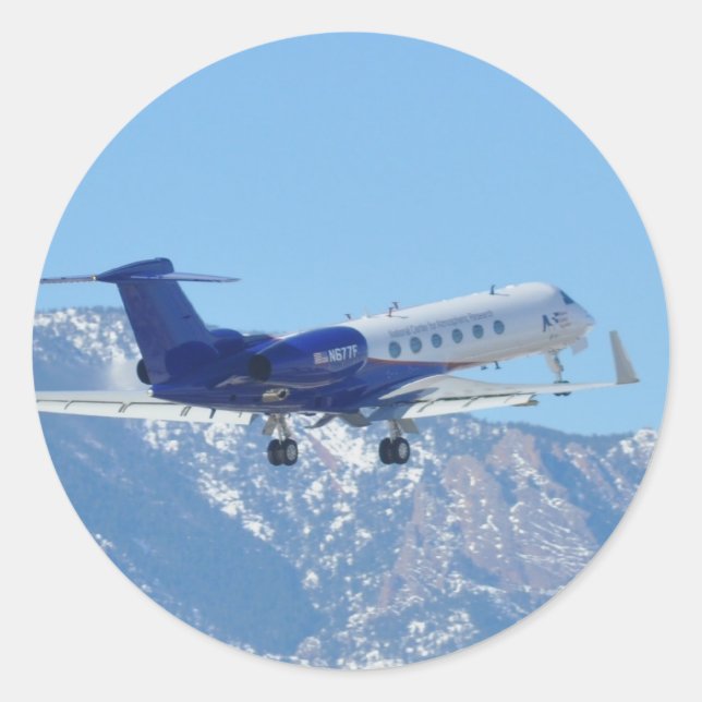 Pegatina Redonda Despegar en el aeropuerto (Anverso)