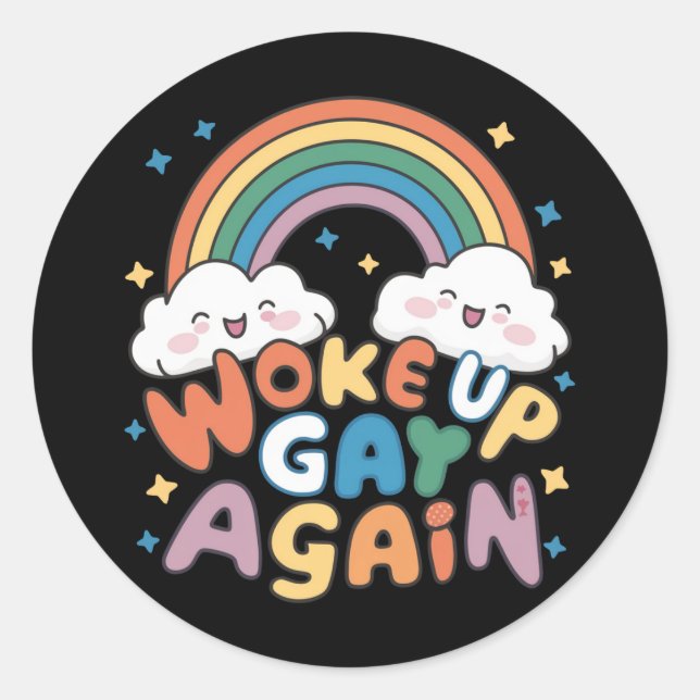 Pegatina Redonda Despertó de nuevo a Gay LGBT Pride Month Groovy (Anverso)
