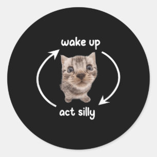 Pegatina Redonda Despierta Acto Silencioso Gato _ Despierta Acto Si