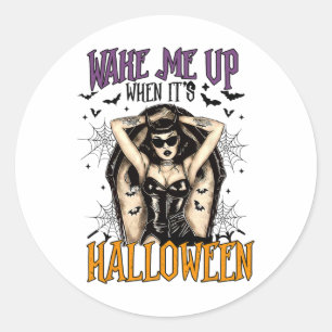 Pegatina Redonda Despiértame cuando sea Halloween Funny Witch Hallo