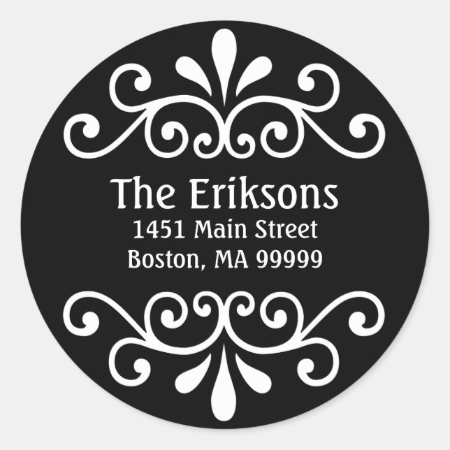 Pegatina Redonda Desplazamiento de dirección personalizada en negro (Anverso)