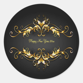 Pegatina Redonda Desplazamiento del marco dorado Feliz Año Nuevo 20