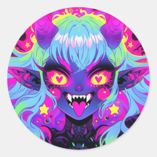 Pegatina Redonda Desquicia la lengua Chica Demon Elf Anime