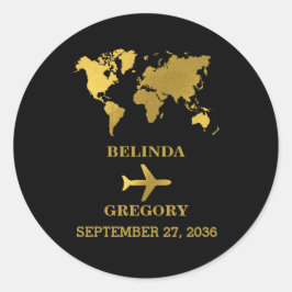 Pegatina Redonda Destination Wedding World Passport Black Gold