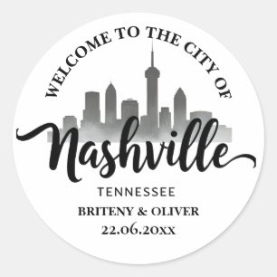 Pegatina Redonda Destino de boda Nashville Tennessee Skyline