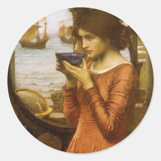 Pegatina Redonda Destino de John William Waterhouse (Anverso)