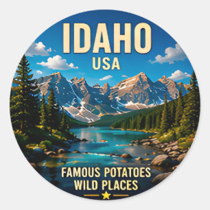 Pegatina Redonda Destino de viaje al desierto alpino de Idaho 🟡