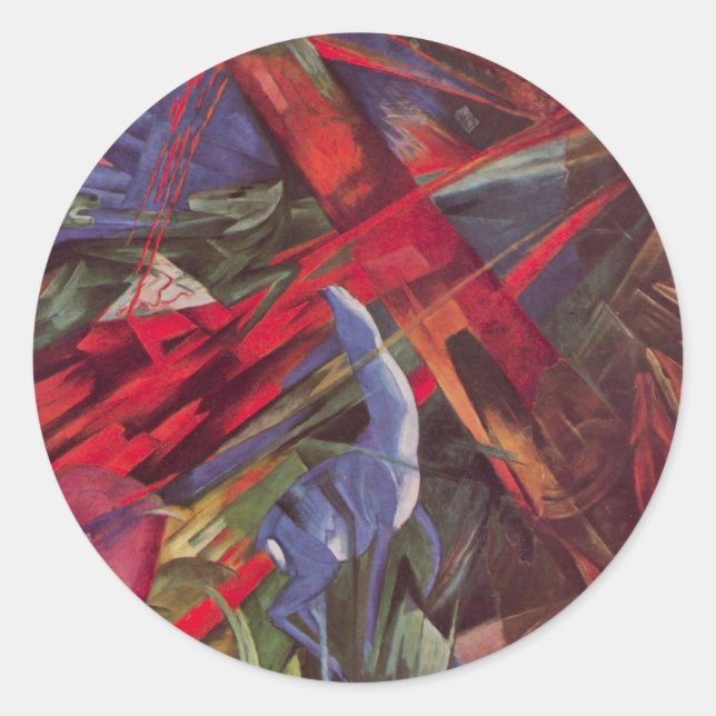 Pegatina Redonda Destinos Animales de Franz Marc, Arte Cubista Vint (Anverso)