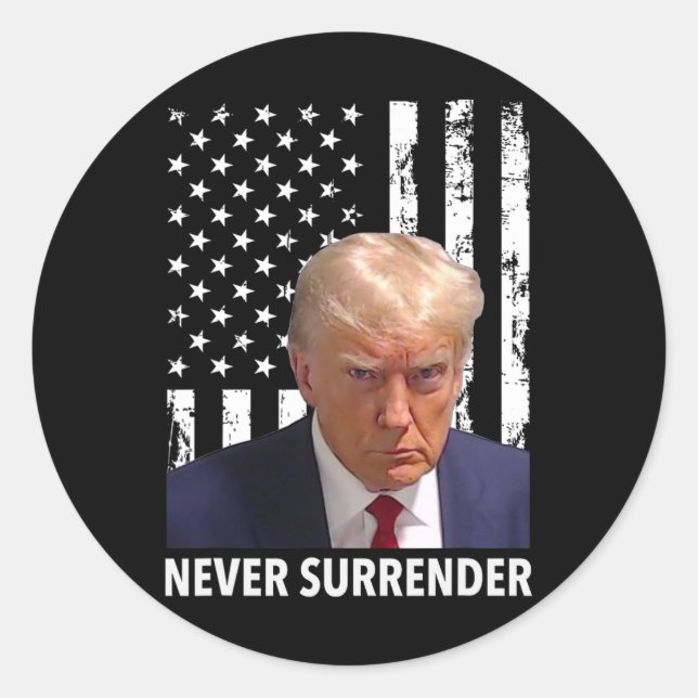 Pegatina Redonda Destitución a Donald Trump - Nunca rendirse ante l (Anverso)