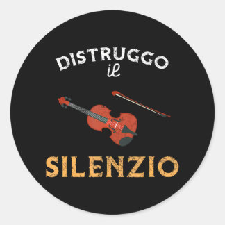 Pegatina Redonda Destruir conjunto de violines de silencio