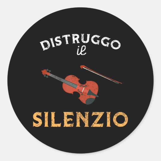 Pegatina Redonda Destruir conjunto de violines de silencio (Anverso)
