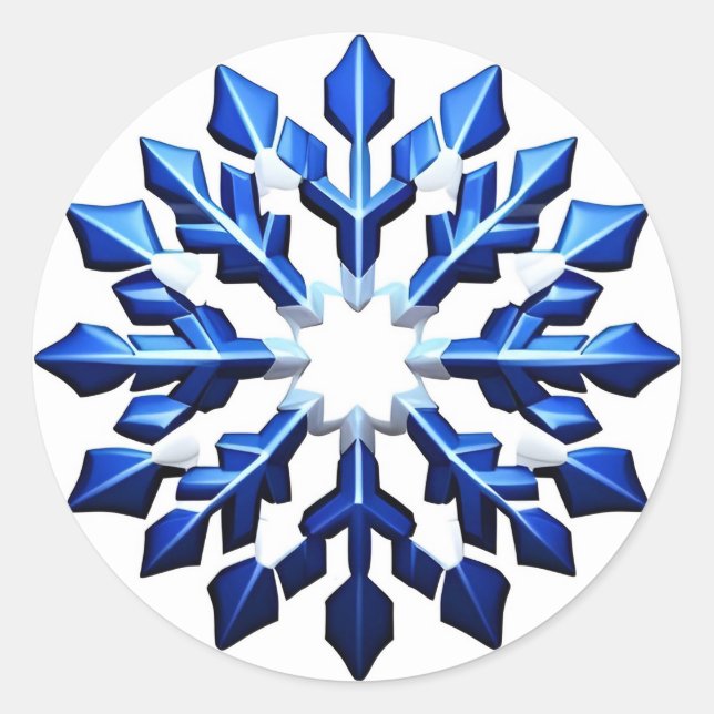 Pegatina Redonda Detailed Blue Snowflake (Anverso)