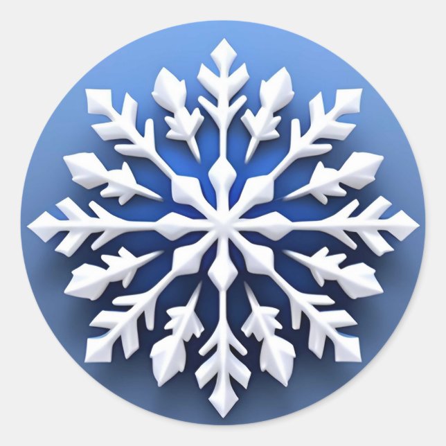 Pegatina Redonda Detailed White Snowflake Design (Anverso)
