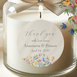 Pegatina Redonda Detalle de agradecimiento de compromiso floral de 