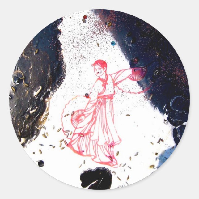 Pegatina Redonda "Detalle de Bailarina de Abanicos" (Anverso)