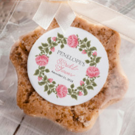 PEGATINA REDONDA DETALLE DE BAÑO NUPCIAL DE ROSAS SILVESTRES ROSADA