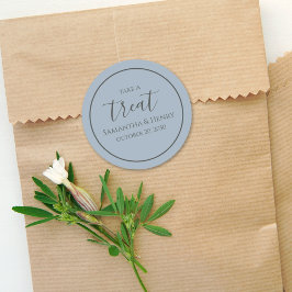 Pegatina Redonda Detalle de Bodas en Azul Polvo con Simple Caligraf