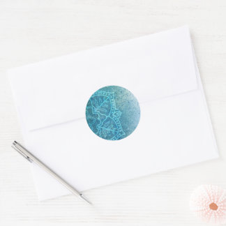 Pegatina Redonda Detalle de color azul Mandala Rosette