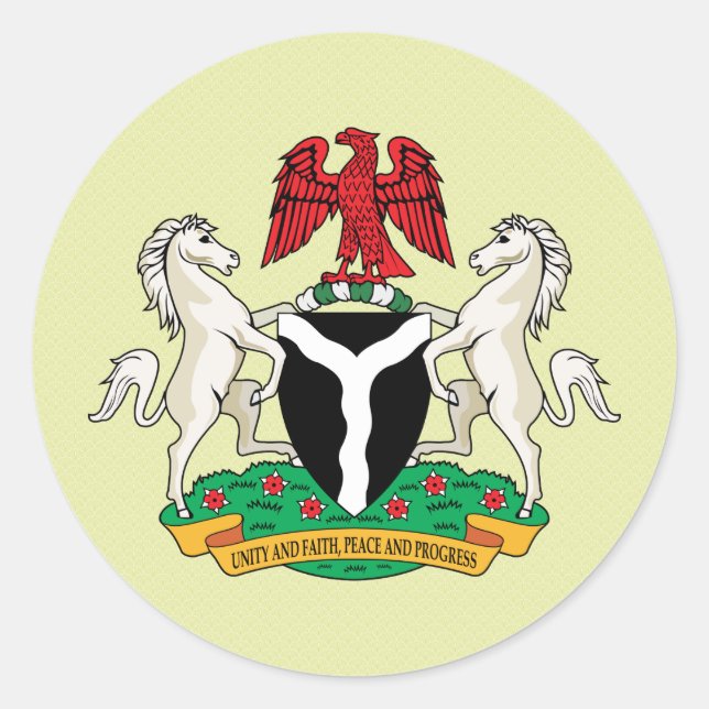 Pegatina Redonda Detalle del escudo de armas de Nigeria (Anverso)