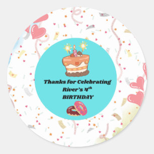 Pegatina Redonda Detalle personalizado para fiesta de cumpleaños nú